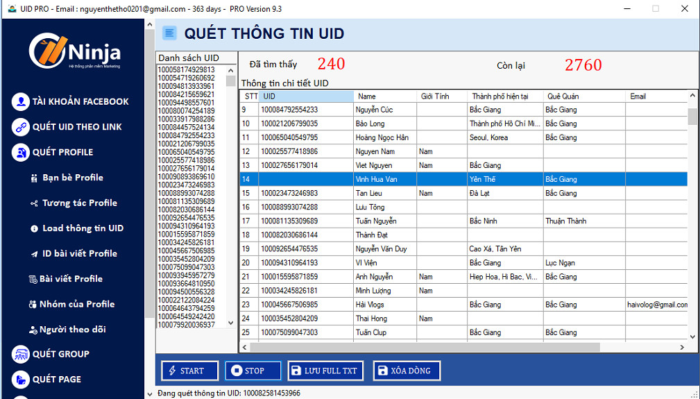 Quét thông tin UID